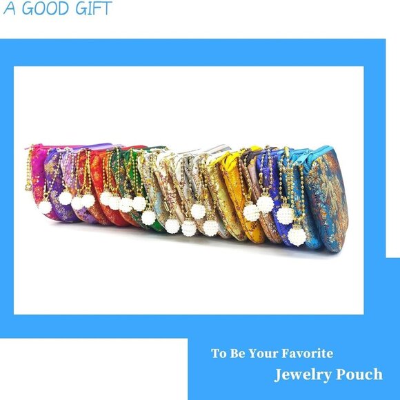 Handmade Women Coin Purse Brocade Zipper Wallet Silk Makeup Bag - SKYBLUE - Picture 6 of 6